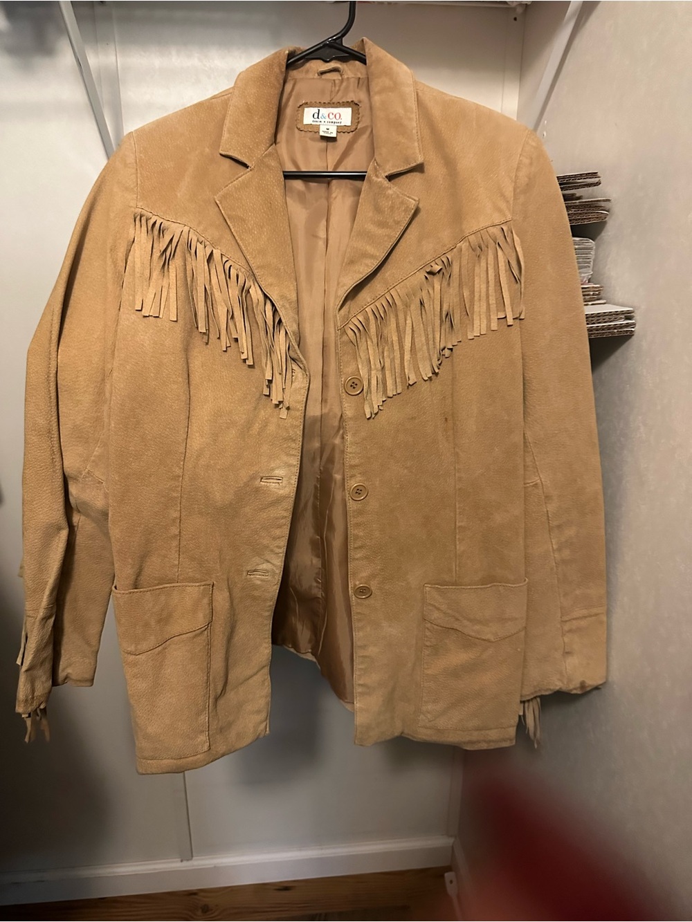 d&co. Suede Fringe Blazer Jacket in Camel Vintage